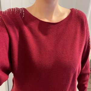 Vila Milano Rhinestone Studded Dolman Sleeve Sweater Red Size Large